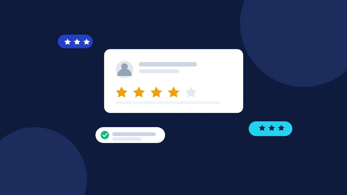Tarjeta de reseña online con valoración de estrellas