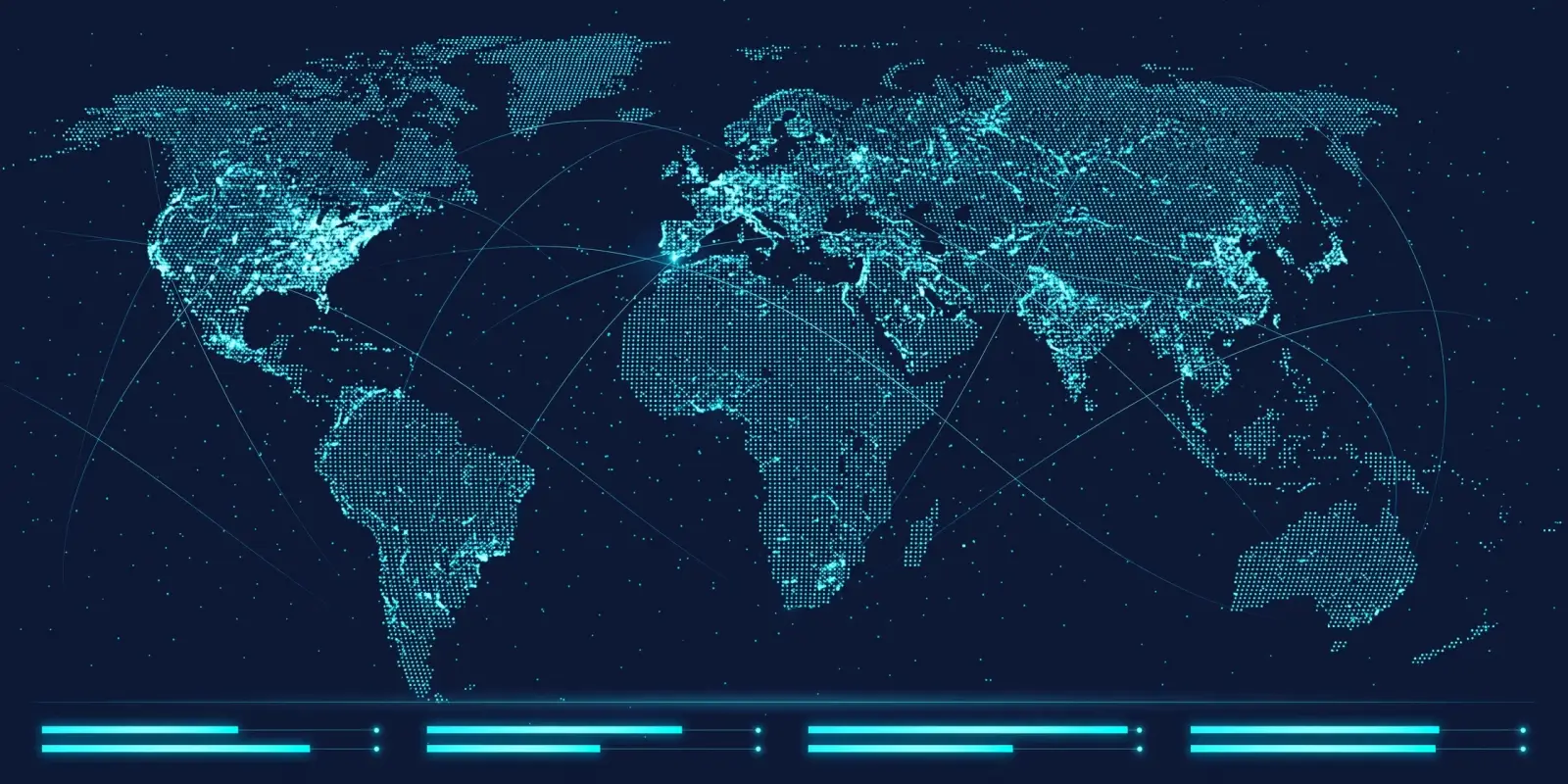 World map with a network of connected data points